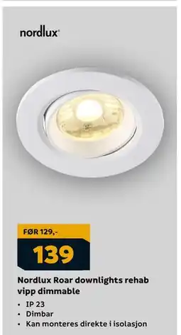 Megaflis Nordlux Roar downlights rehab vipp dimmable, NOK 139 tilbud