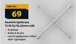 Megaflis Rawlink hjulkryss 17,19,13/16,22mm stål, NOK 69 tilbud