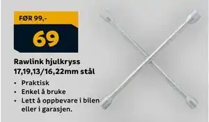Megaflis Rawlink hjulkryss 17,19,13/16,22mm stål, NOK 69 tilbud