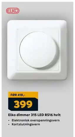 Megaflis Elko dimmer 315 LED RS16 hvit, NOK 399 tilbud