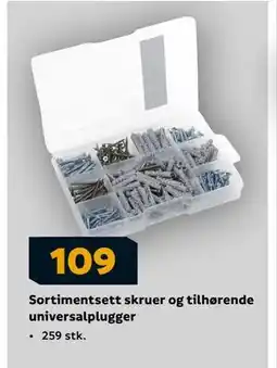 Megaflis Sortimentsett skruer og tilhørende universalplugger, NOK 109 tilbud