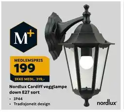 Megaflis Nordlux Cardiff vegglampe down E27 sort, NOK 319, Medlemspris tilbud
