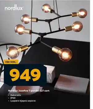 Megaflis Nordlux Josefine 7-pendel E27 sort, NOK 949 tilbud