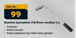 Megaflis Rawlink hjulnøkkel 17&19mm vendbar t.u, NOK 99 tilbud