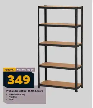 Megaflis Probuilder stålreol 5h 175 kg sort, NOK 349 tilbud