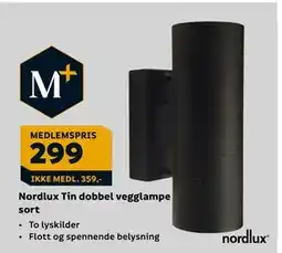 Megaflis Nordlux Tin dobbel vegglampe sort, NOK 359, Medlemspris tilbud
