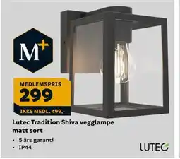 Megaflis Lutec Tradition Shiva vegglampe matt sort, NOK 499, Medlemspris tilbud