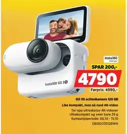 POWER GO 3S actionkamera 128 GB, NOK 4790 tilbud