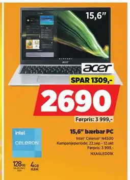 POWER 15,6 bærbar PC, NOK 2690 tilbud