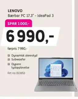 ELON Lenovo bærbar pc 17,3" - ideapad 3 tilbud