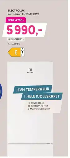 ELON Electrolux kombiskap lnt6me32w2 tilbud