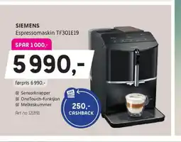 ELON Siemens espressomaskin tf301e19 tilbud