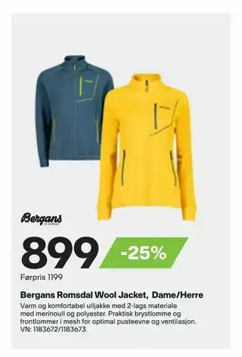 XXL Sport Bergans Romsdal Wool Jacket, Dame/Herre tilbud