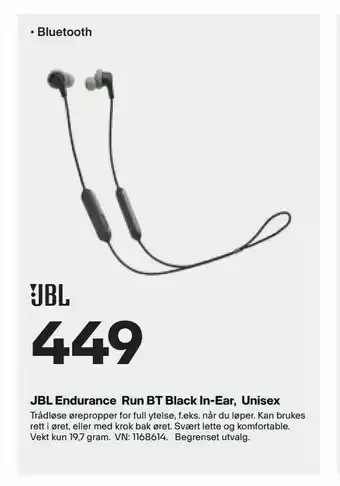 JBL Endurance Run BT Black In-Ear, Unisex