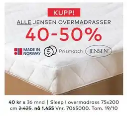 Skeidar Sleep I overmadrass, NOK 1455 tilbud