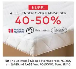 Skeidar Sleep I overmadrass, NOK 1455 tilbud
