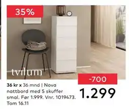 Skeidar Nova nattbord med 5 skuffer smal, NOK 1299 tilbud