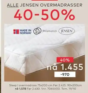 Skeidar Sleep I overmadrass tilbud