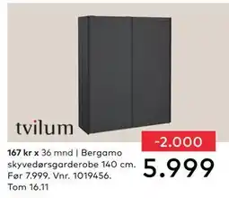 Skeidar Bergamo skyvedørsgarderobe 140 cm, NOK 5999 tilbud