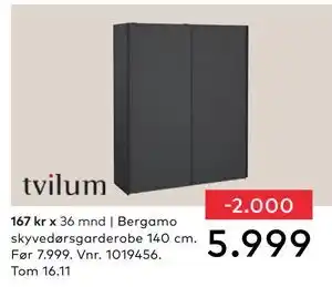 Skeidar Bergamo skyvedørsgarderobe 140 cm, NOK 5999 tilbud