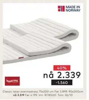 Skeidar Classic latex overmadrass tilbud