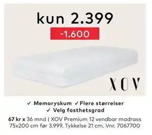 XOV Premium 12 vendbar madrass 75x200 cm, NOK 2399