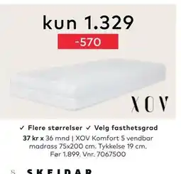 Skeidar XOV Komfort 5 vendbar madrass 75x200 cm., NOK 1329 tilbud