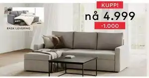 Skeidar Sacramento vendbar sovesofa med sjeselong, NOK 4999 tilbud