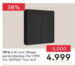 Skeidar Shape garderobeskap, NOK 4999 tilbud