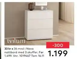 Skeidar Nova nattbord med 3 skuffer, NOK 1199 tilbud