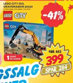 Extra Leker LEGO CITY GUL GRAVEMASKIN 60420, NOK 399 tilbud