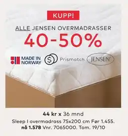Skeidar Sleep I overmadrass, NOK 1578 tilbud