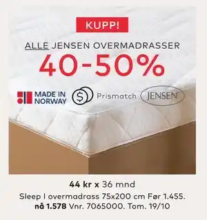 Skeidar Sleep I overmadrass, NOK 1578 tilbud