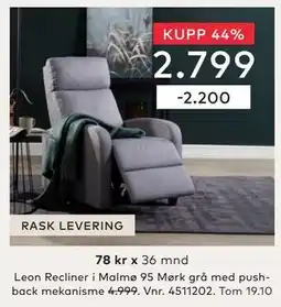 Skeidar Leon Recliner, NOK 2799 tilbud