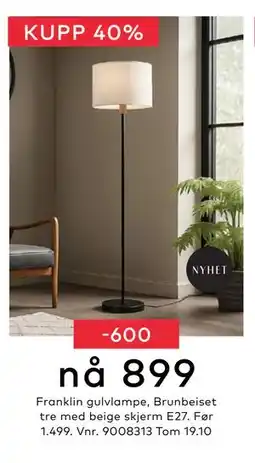 Skeidar Franklin gulvlampe, NOK 899 tilbud