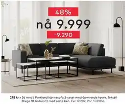 Skeidar Portland hjørnesofa 2-seter med åpen ende høyre, NOK 9999 tilbud