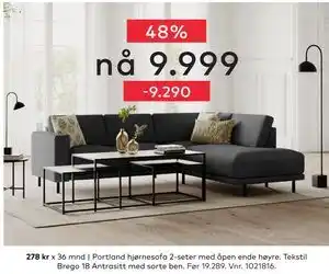 Skeidar Portland hjørnesofa 2-seter med åpen ende høyre, NOK 9999 tilbud