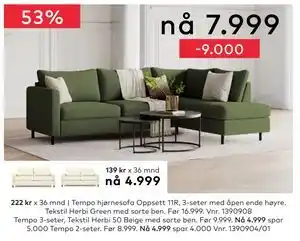 Skeidar Tempo hjørnesofa Oppsett 11R,, NOK 7999 tilbud