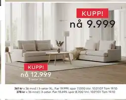 Skeidar 3-seter XL, NOK 12999 tilbud