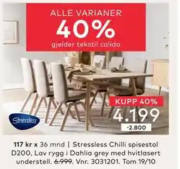 Skeidar Stressless Chilli spisestol, NOK 4199 tilbud