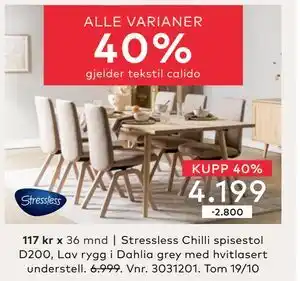 Skeidar Stressless Chilli spisestol, NOK 4199 tilbud
