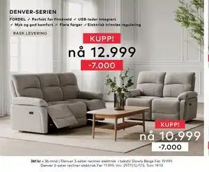 Skeidar Denver 2-seter recliner, NOK 10999 tilbud