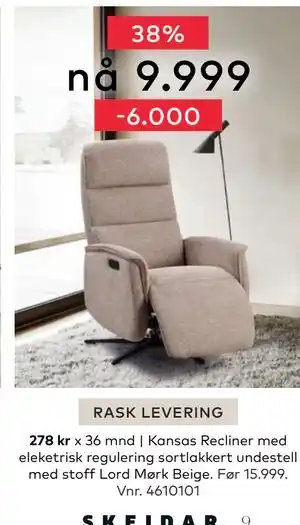 Skeidar Kansas Recliner, NOK 9999 tilbud