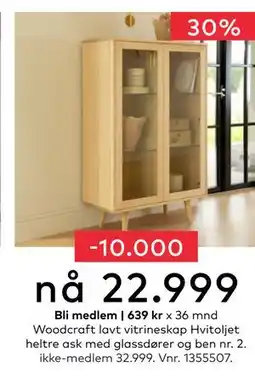 Skeidar Woodcraft lavt vitrineskap, NOK 32999, Medlemspris tilbud
