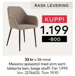 Skeidar Messina spisestol, NOK 1199 tilbud