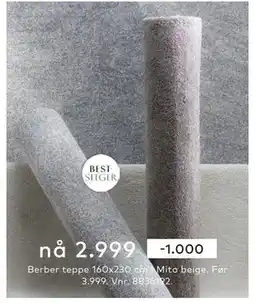 Skeidar Berber teppe, NOK 2999 tilbud