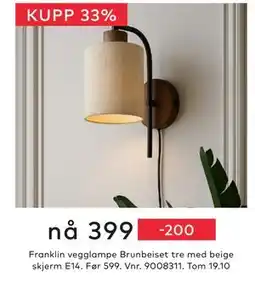 Skeidar Franklin vegglampe, NOK 399 tilbud
