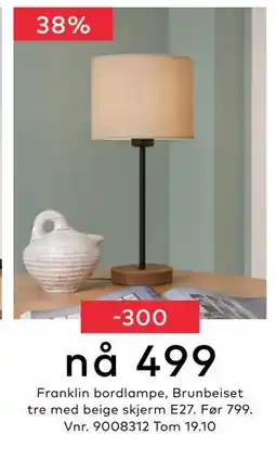 Skeidar Franklin bordlampe, NOK 499 tilbud