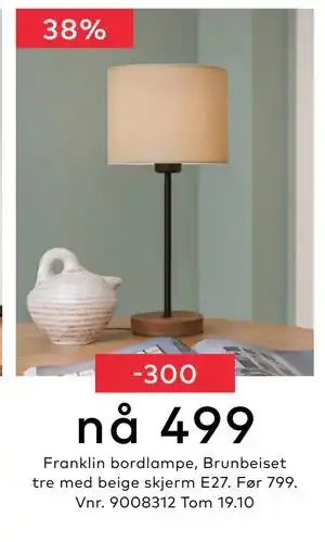 Skeidar Franklin bordlampe, NOK 499 tilbud