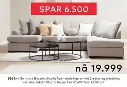 Skeidar Boston U-sofa, NOK 19999 tilbud
